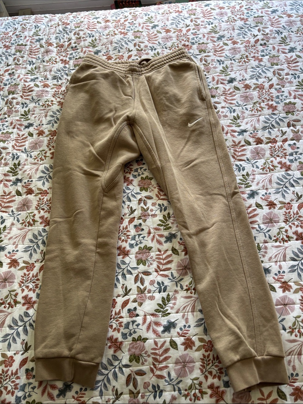 Nike Beige/Tan Jogger Sweatpants with White Swoosh